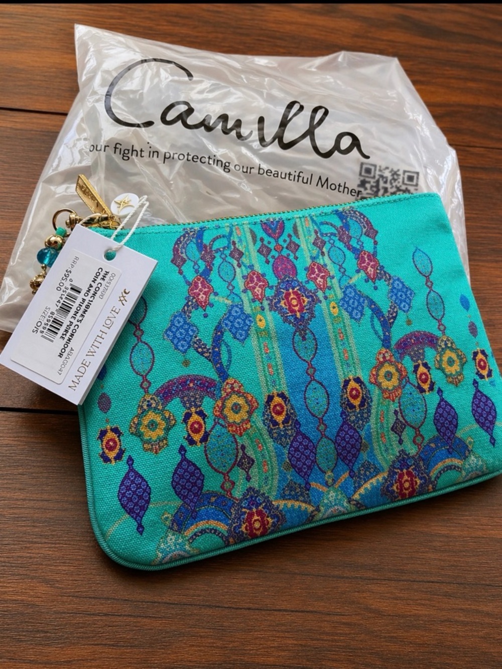 Camilla Turquoise Printed Zip Pouch